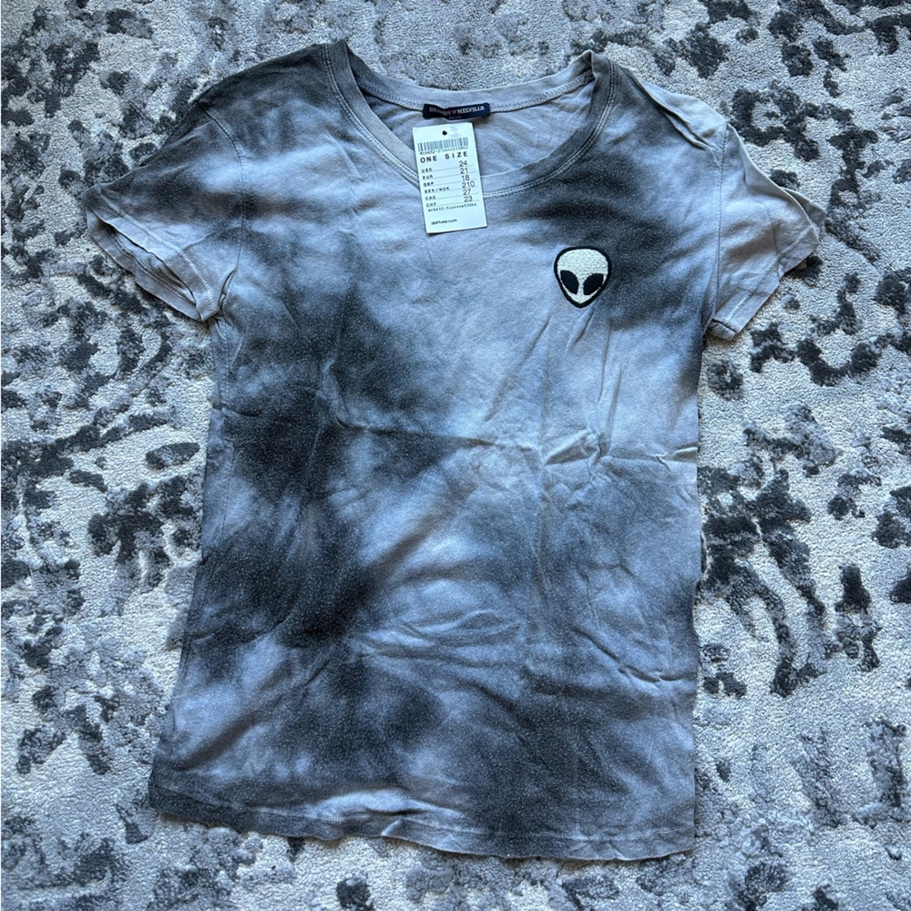 Brandy Melville Gray and Black Tie-Dye Tee